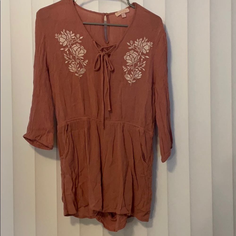 Mauve and white flower print romper